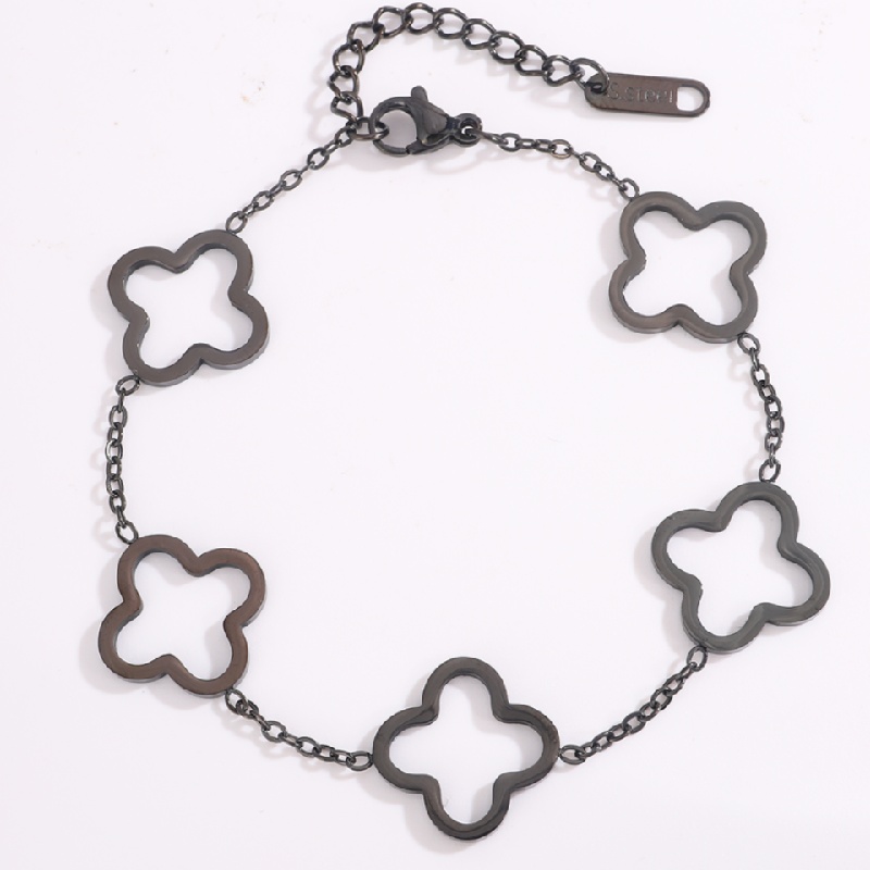 Gothic Dark Stainless Steel Hollow Four Leaf Flower Bracelet
